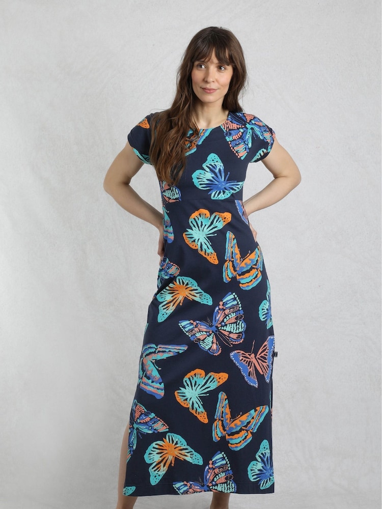 Weird Fish Blue Mirren Printed 100% Cotton Maxi Dress - Image 1 of 6