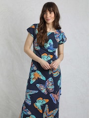 Weird Fish Blue Mirren Printed 100% Cotton Maxi Dress - Image 2 of 6