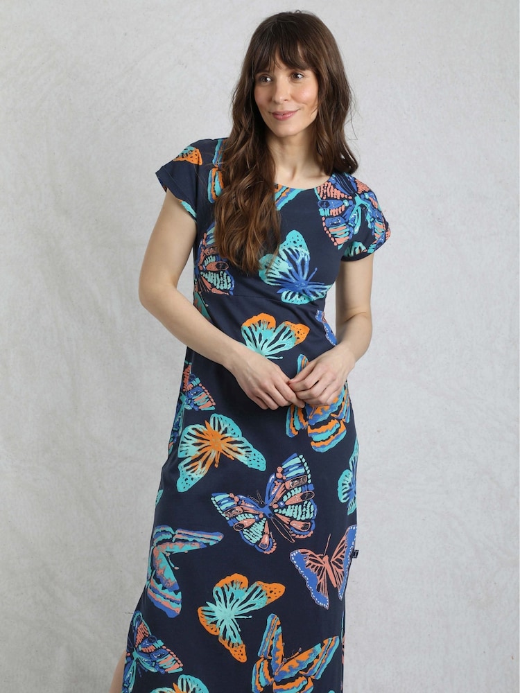 Weird Fish Blue Mirren Printed 100% Cotton Maxi Dress - Image 2 of 6