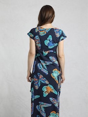 Weird Fish Blue Mirren Printed 100% Cotton Maxi Dress - Image 3 of 6