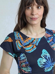 Weird Fish Blue Mirren Printed 100% Cotton Maxi Dress - Image 4 of 6