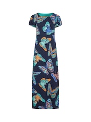 Weird Fish Blue Mirren Printed 100% Cotton Maxi Dress - Image 5 of 6