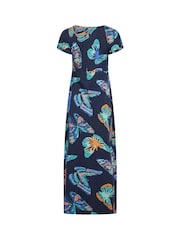 Weird Fish Blue Mirren Printed 100% Cotton Maxi Dress - Image 6 of 6