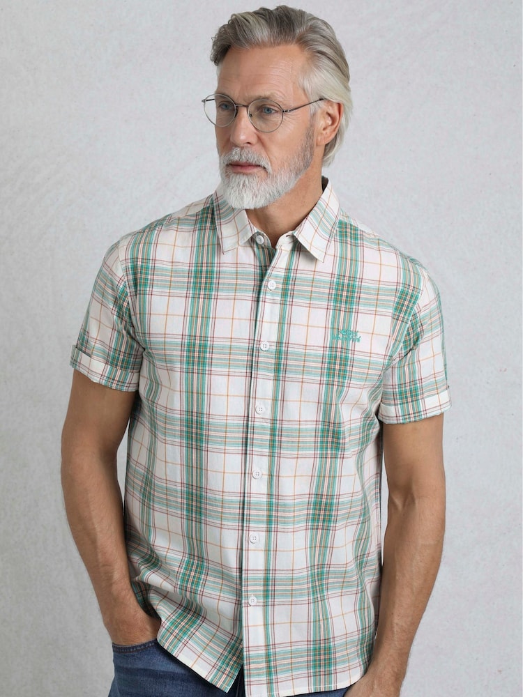 Weird Fish Green Judd Short Sleeve 100% Cotton Check Shirt - Image 1 of 6 Weird Fish Green Judd Short Sleeve 100% Cotton Check Shirt - Image 1 of 6