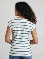 Weird Fish Blue Bowe Striped 100% Organic Cotton Jersey Top - Image 2 of 8