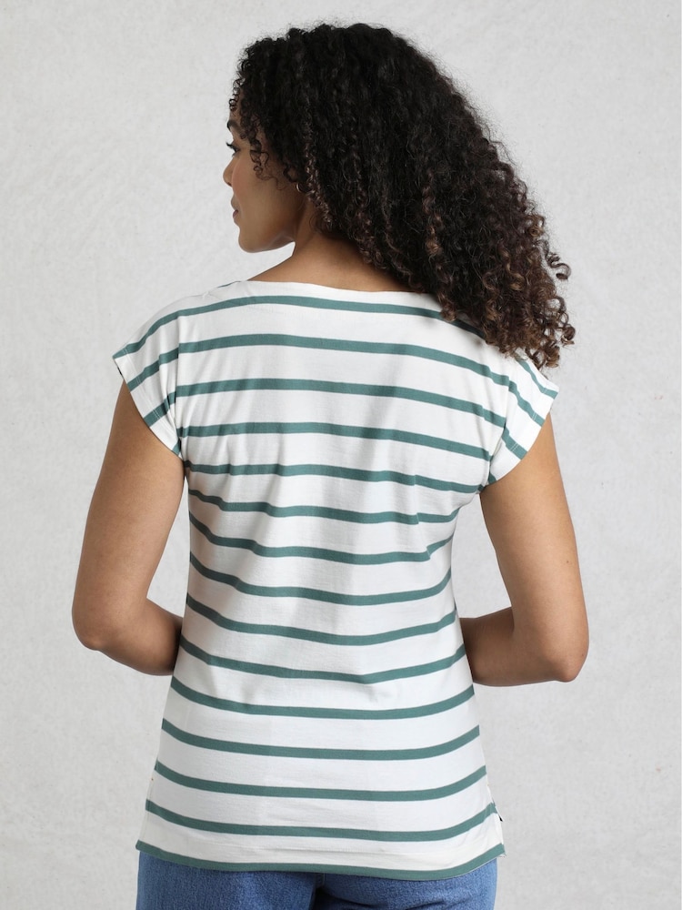 Weird Fish Blue Bowe Striped 100% Organic Cotton Jersey Top - Image 2 of 8