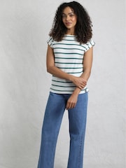 Weird Fish Blue Bowe Striped 100% Organic Cotton Jersey Top - Image 4 of 8