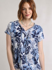 Weird Fish Blue Sofia Printed Cheesecloth 100% Cotton Blouse - Image 1 of 7