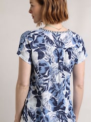 Weird Fish Blue Sofia Printed Cheesecloth 100% Cotton Blouse - Image 2 of 7