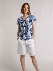 Weird Fish Blue Sofia Printed Cheesecloth 100% Cotton Blouse - Image 3 of 7