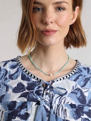 Weird Fish Blue Sofia Printed Cheesecloth 100% Cotton Blouse - Image 5 of 7