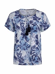Weird Fish Blue Sofia Printed Cheesecloth 100% Cotton Blouse - Image 6 of 7