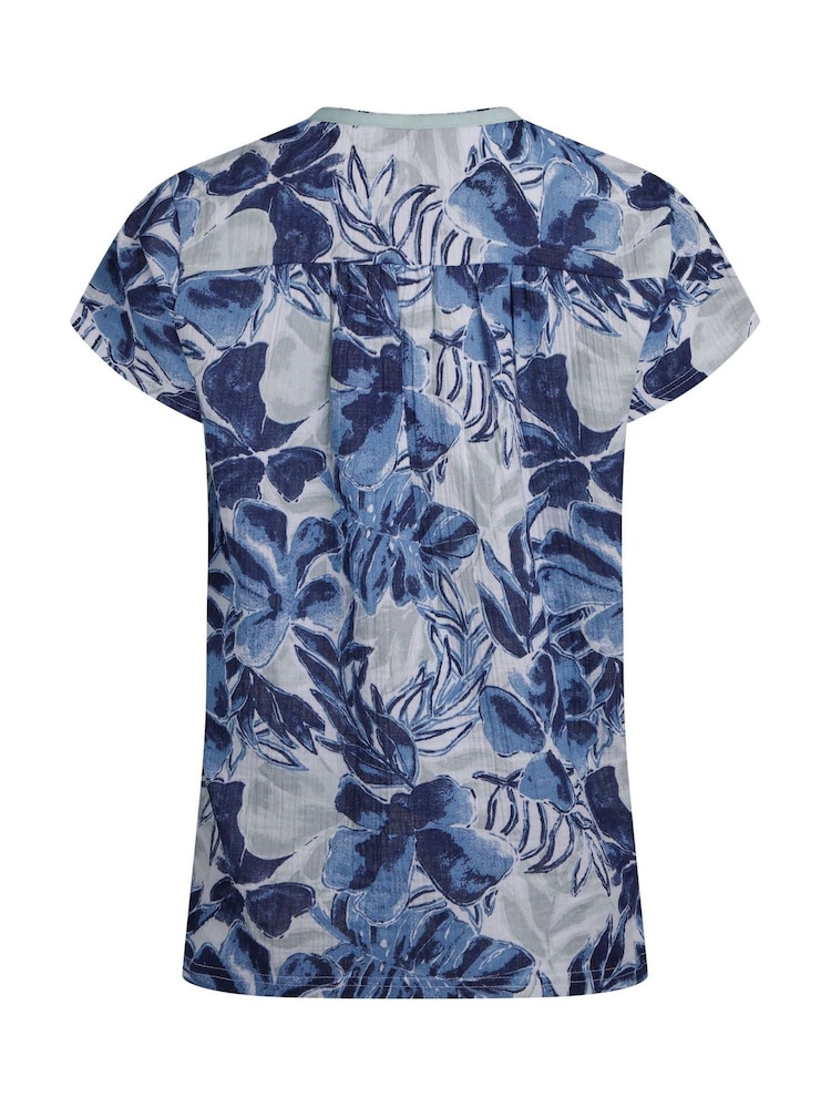 Weird Fish Blue Sofia Printed Cheesecloth 100% Cotton Blouse - Image 7 of 7
