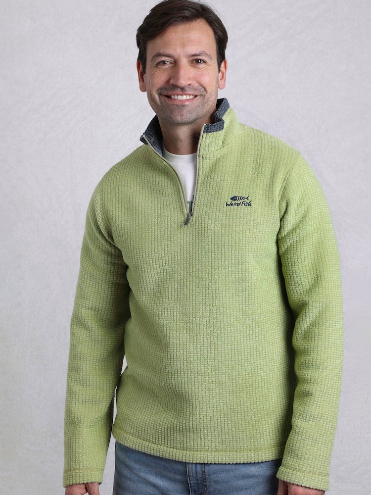 Weird Fish Green Newark 1/4 Zip Grid Fleece - Image 1 of 6