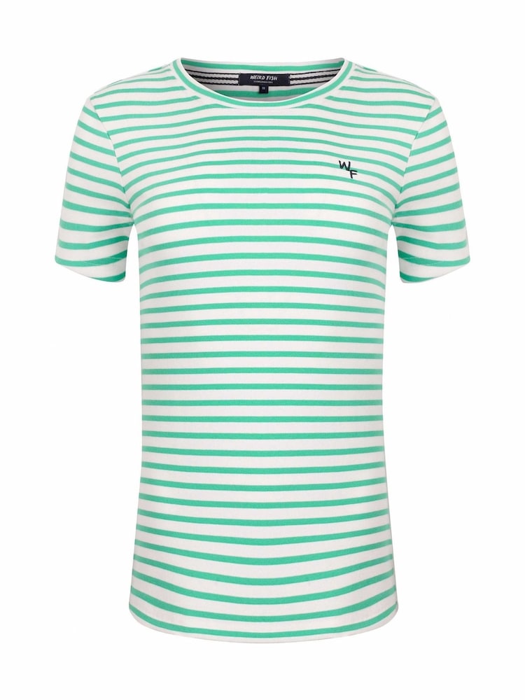 Weird Fish Green Natalie Striped Round Neck Short Sleeve 100% Organic Cotton Top - Image 1 of 2