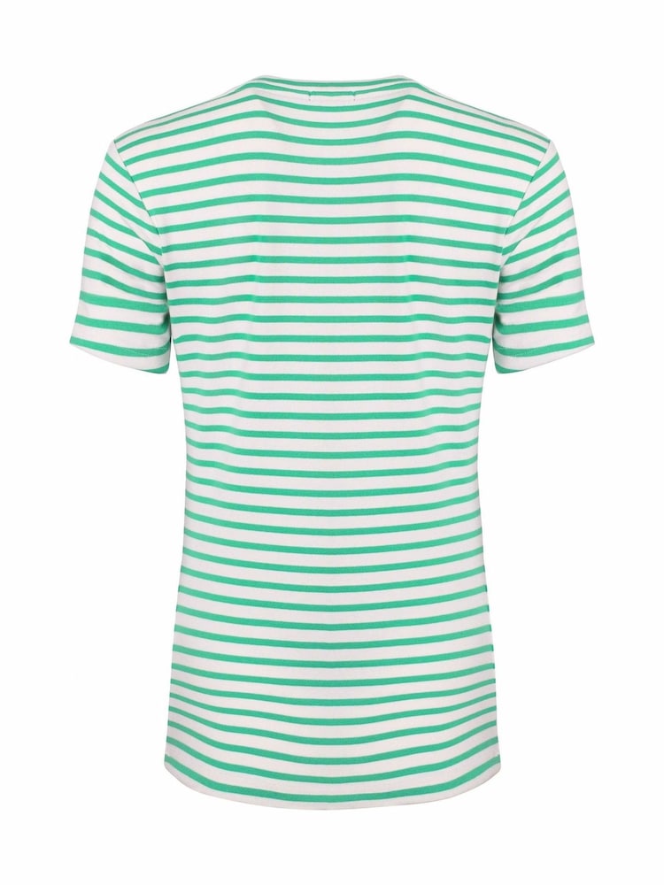 Weird Fish Green Natalie Striped Round Neck Short Sleeve 100% Organic Cotton Top - Image 2 of 2