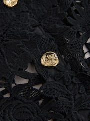 Black Floral Lace Short Sleeve Top - Image 6 of 7
