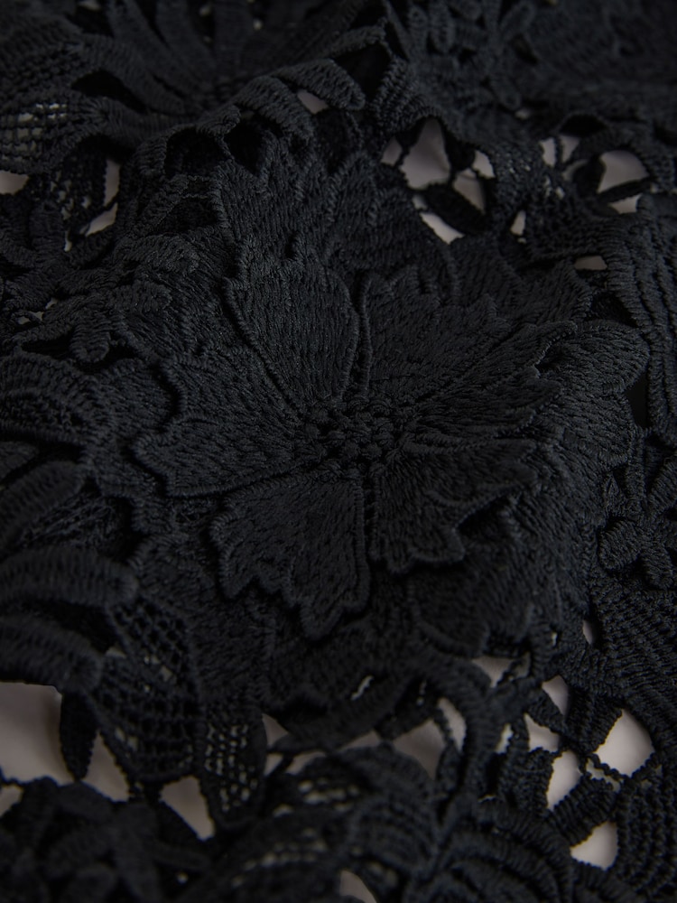 Black Floral Lace Short Sleeve Top - Image 7 of 7