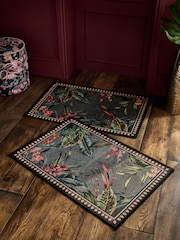 Set of 2 Grey Washable Tropicial Border Doormats - Image 1 of 7