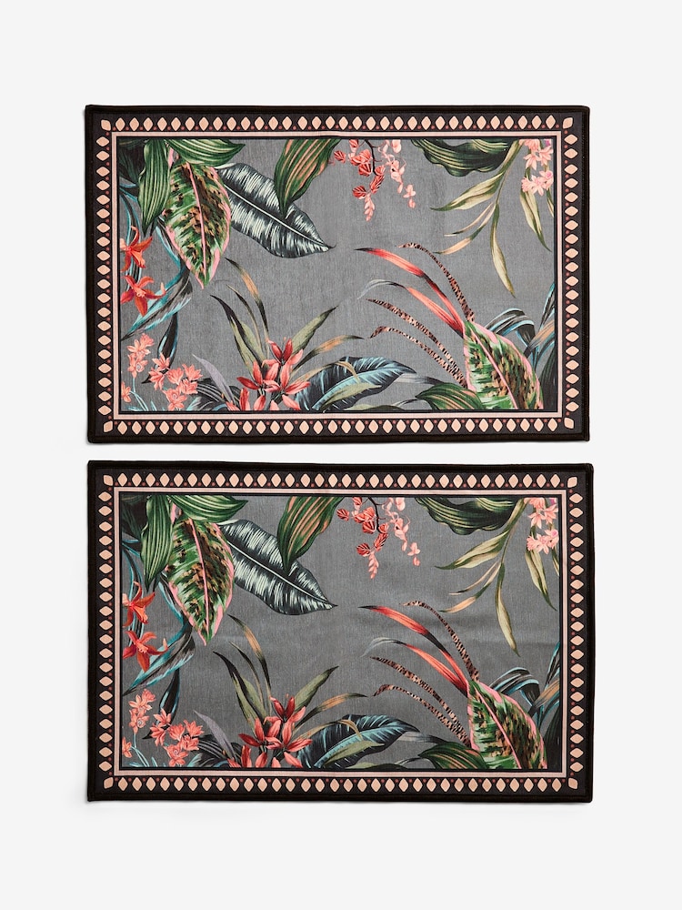 Set of 2 Grey Washable Tropicial Border Doormats - Image 7 of 7