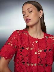 Red Floral Lace Short Sleeve Top - Image 4 of 5