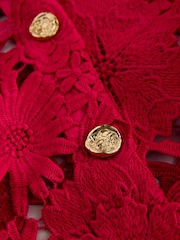 Roșu - Top cu mânecă scurtă din dantelă florală - Imaginea 7 din 8