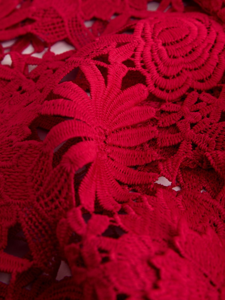 Roșu - Top cu mânecă scurtă din dantelă florală - Imaginea 8 din 8