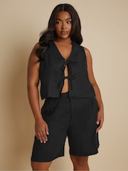 Yours Curve Black Short Tie Up Waistcoat - Image 1 of 5