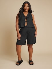 Yours Curve Black Short Tie Up Waistcoat - Image 2 of 5