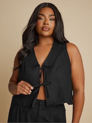 Yours Curve Black Short Tie Up Waistcoat - Image 4 of 5