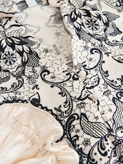Black/Ecru Floral Placement Lace Trim Ruffle Blouse - Image 8 of 8