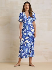 Long Tall Sally Blue Floral Print Tea Midi Dress - Image 1 of 5