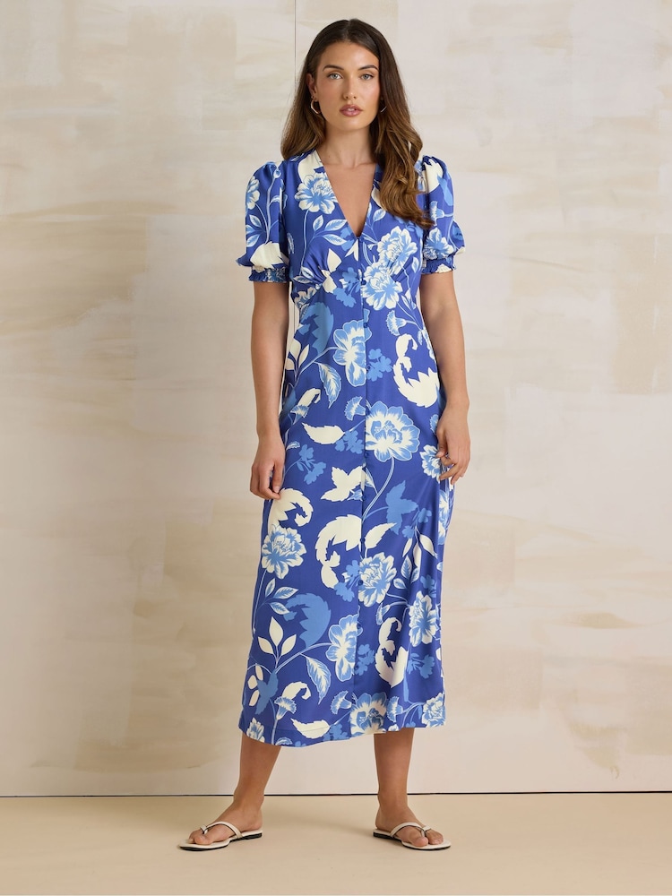 Long Tall Sally Blue Floral Print Tea Midi Dress - Image 1 of 5