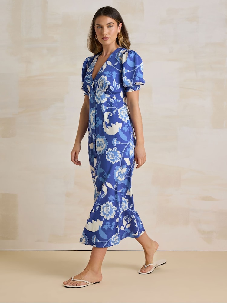 Long Tall Sally Blue Floral Print Tea Midi Dress - Image 2 of 5