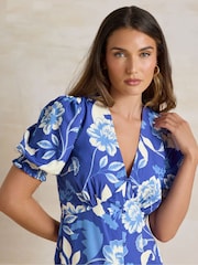 Long Tall Sally Blue Floral Print Tea Midi Dress - Image 4 of 5