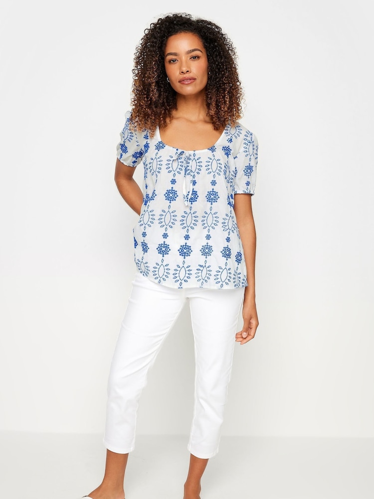 M&Co Blue 100% Cotton Broderie Embroidered Blouses - Image 1 of 6 M&Co Blue 100% Cotton Broderie Embroidered Blouses - Image 1 of 6