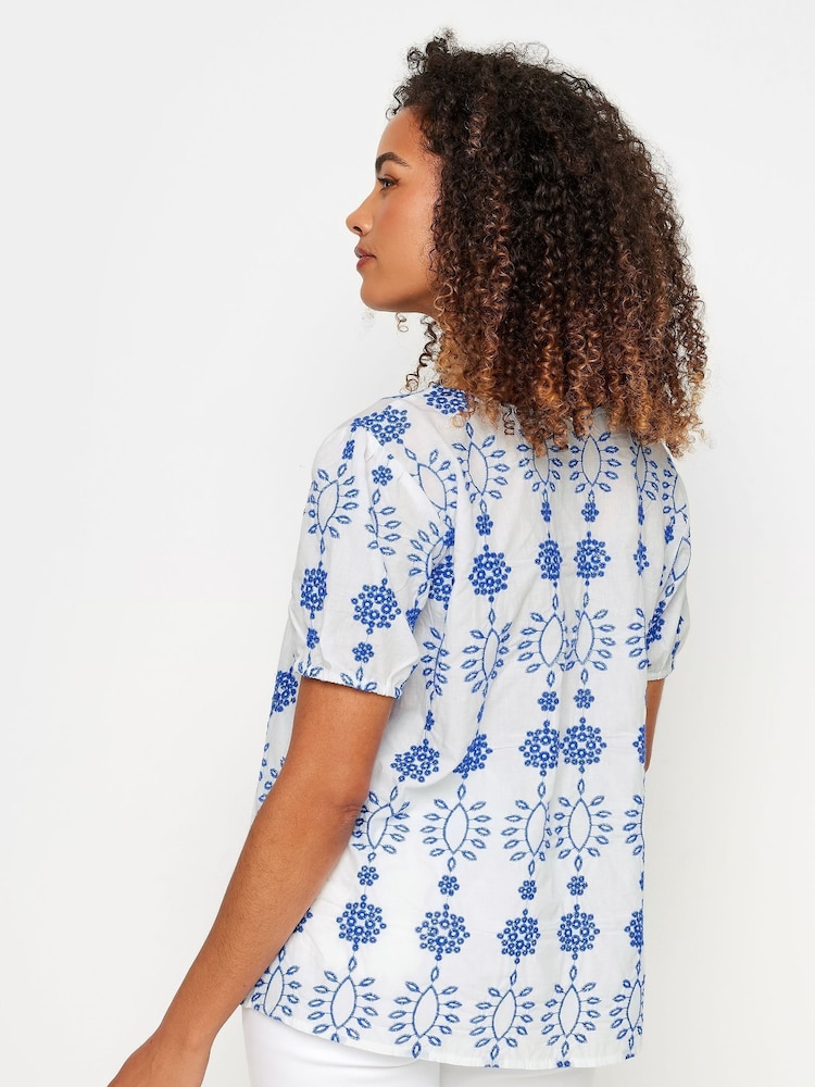M&Co Blue 100% Cotton Broderie Embroidered Blouses - Image 2 of 6