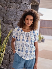 M&Co Blue 100% Cotton Broderie Embroidered Blouses - Image 3 of 6