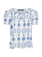 M&Co Blue 100% Cotton Broderie Embroidered Blouses - Image 6 of 6