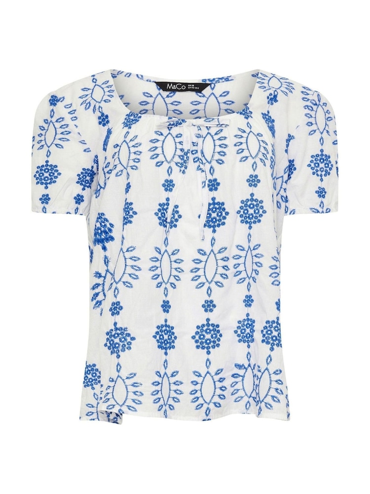 M&Co Blue 100% Cotton Broderie Embroidered Blouses - Image 6 of 6