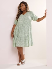 Yours Curve Green Tiered Short Sleeve Midi Dress - Image 2 of 6