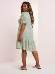 Yours Curve Green Tiered Short Sleeve Midi Dress - Image 4 of 6