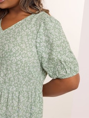 Yours Curve Green Tiered Short Sleeve Midi Dress - Image 5 of 6