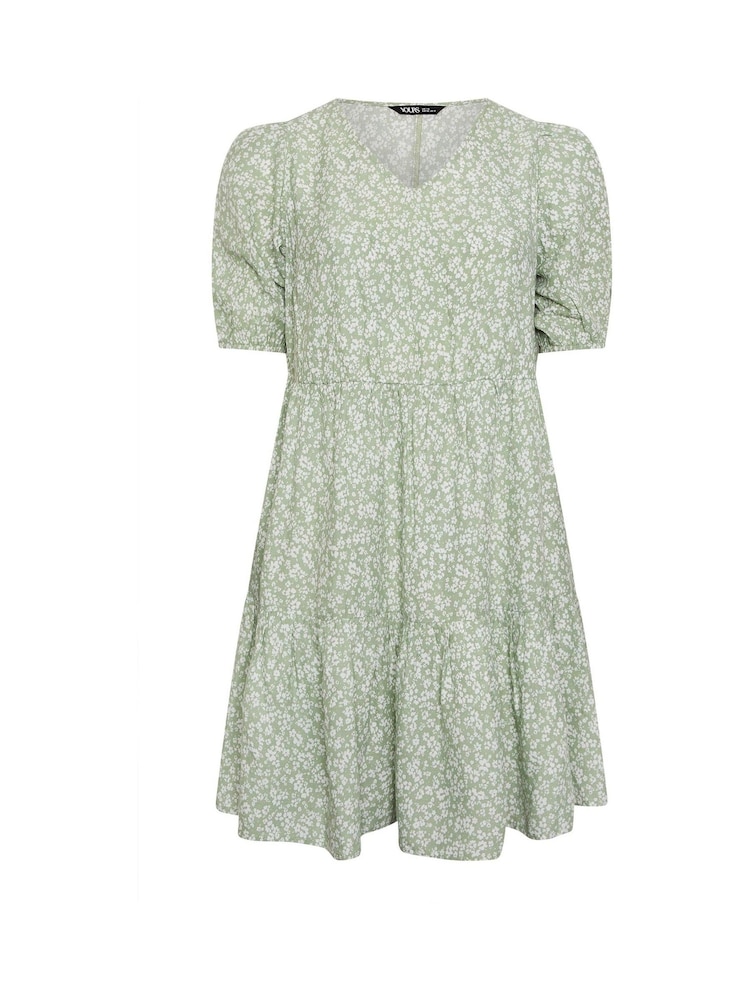 Yours Curve Green Tiered Short Sleeve Midi Dress - Image 6 of 6