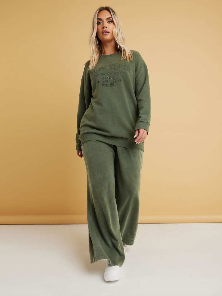 Verde - Pantalones de chándal de pernera ancha de Yours Curve - Imagen 1 de 5 Verde - Pantalones de chándal de pernera ancha de Yours Curve - Imagen 1 de 5