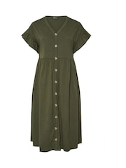 Yours Curve Green Frill Sleeve Button Peplum Dress - Image 5 of 5