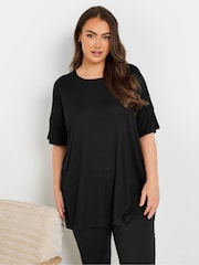 Yours Curve Black Ribbed Sleep Top - Image 1 of 5