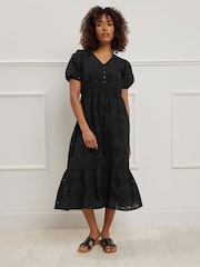 M&Co Black Embroidery Button 100% Cotton Dress - Image 1 of 5