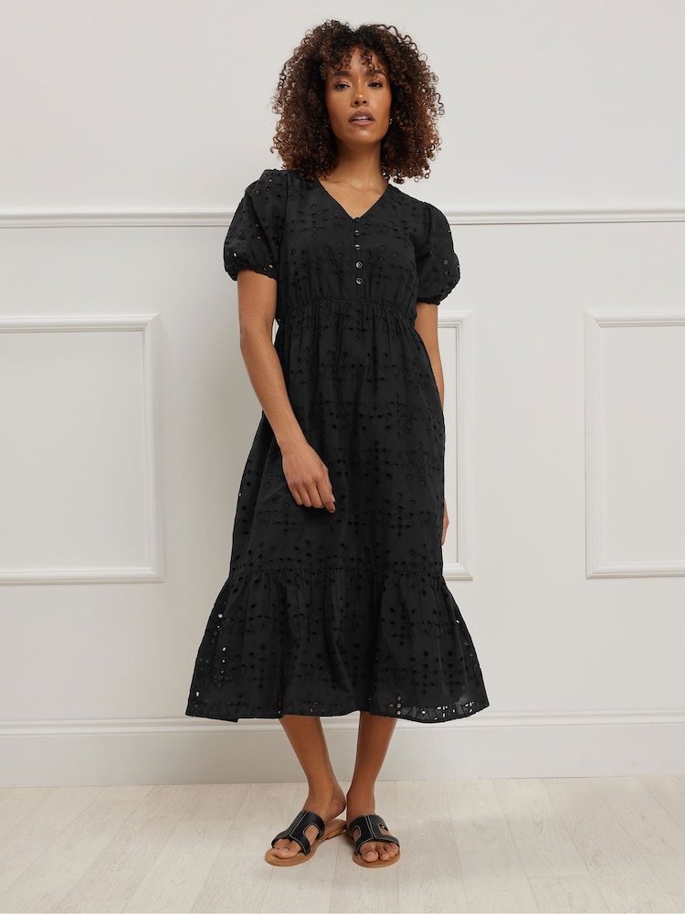 M&Co Black Embroidery Button 100% Cotton Dress - Image 1 of 5
