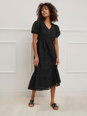 M&Co Black Embroidery Button 100% Cotton Dress - Image 4 of 5